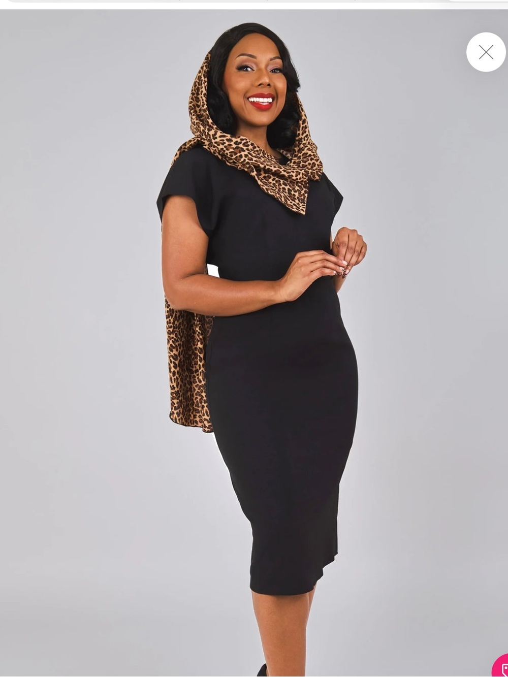 Collectif Black Dress with Leopard Print Front Panel - Women Small